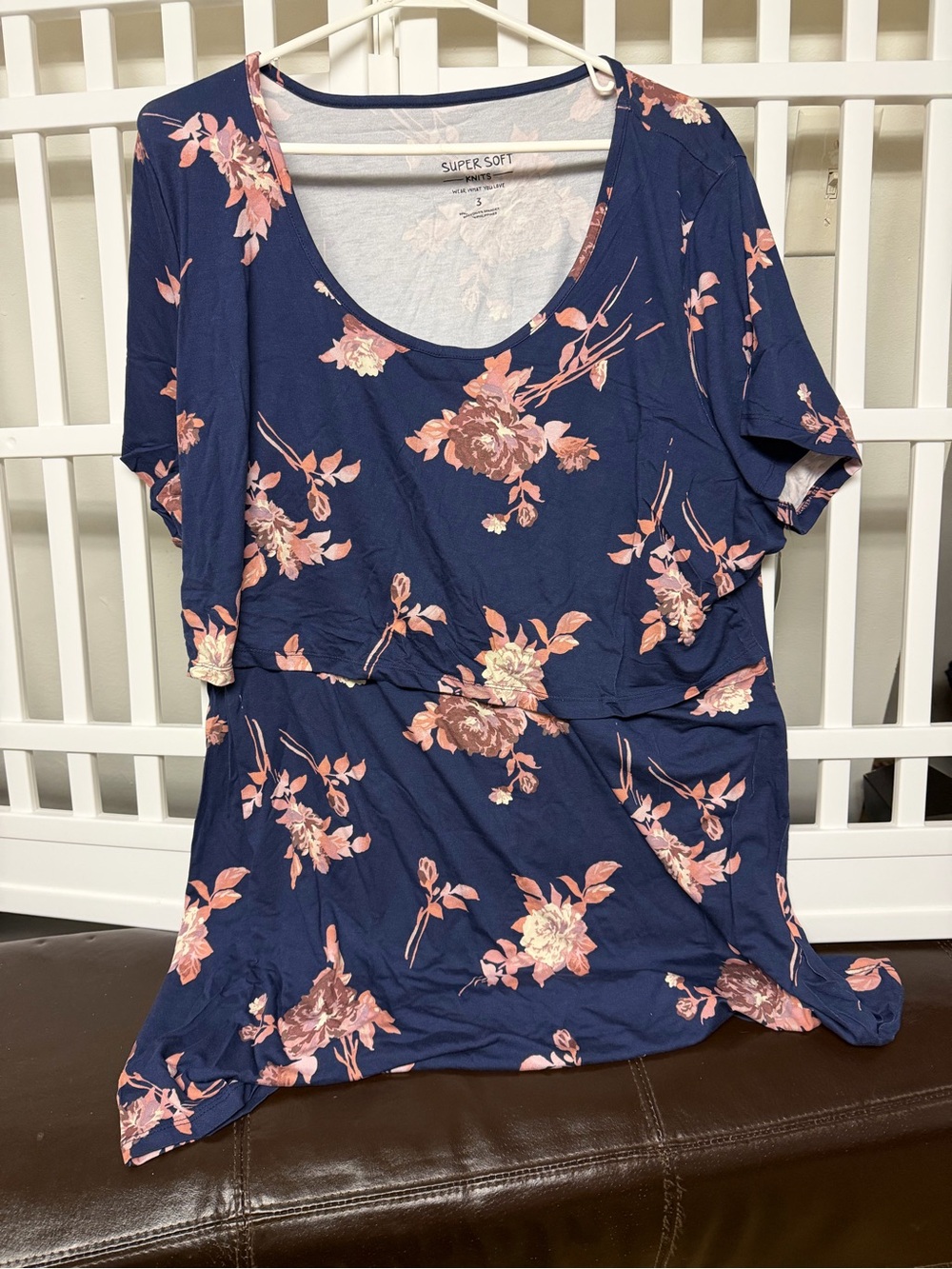 torrid Navy Short Sleeve Floral Nursing Top with Pink Blossoms